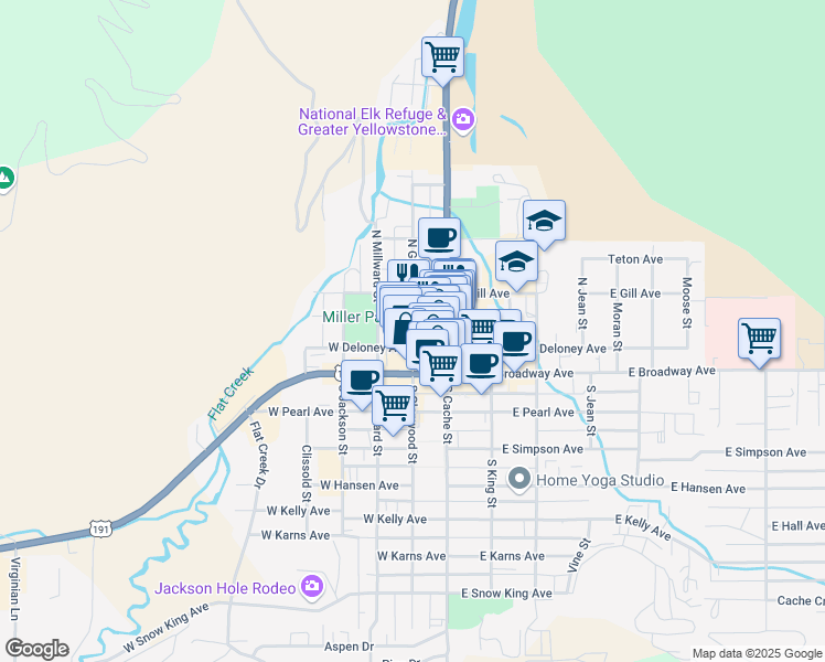 map of restaurants, bars, coffee shops, grocery stores, and more near 120 Glenwood Street in Jackson