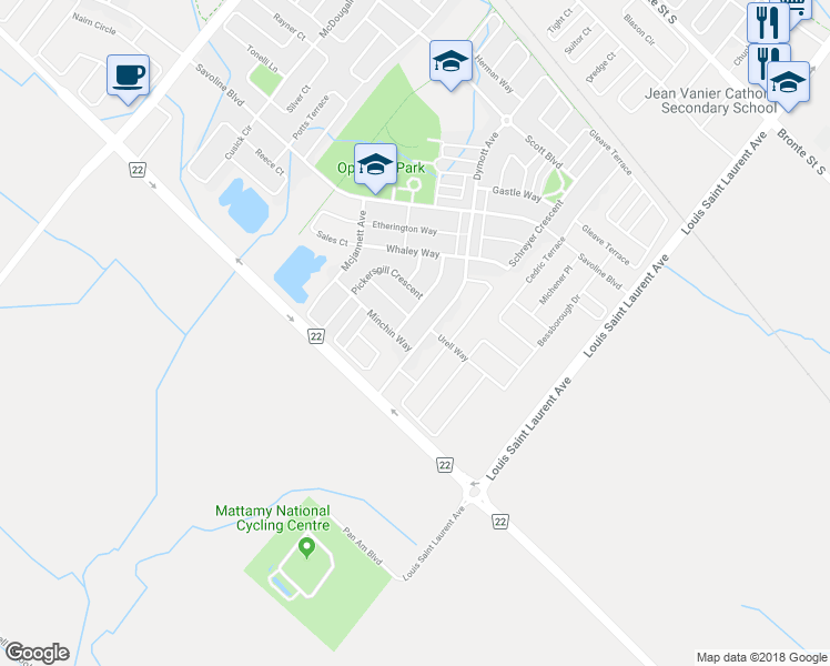 map of restaurants, bars, coffee shops, grocery stores, and more near 452 Dymott Avenue in Milton