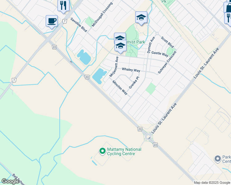 map of restaurants, bars, coffee shops, grocery stores, and more near McKim Gate in Milton