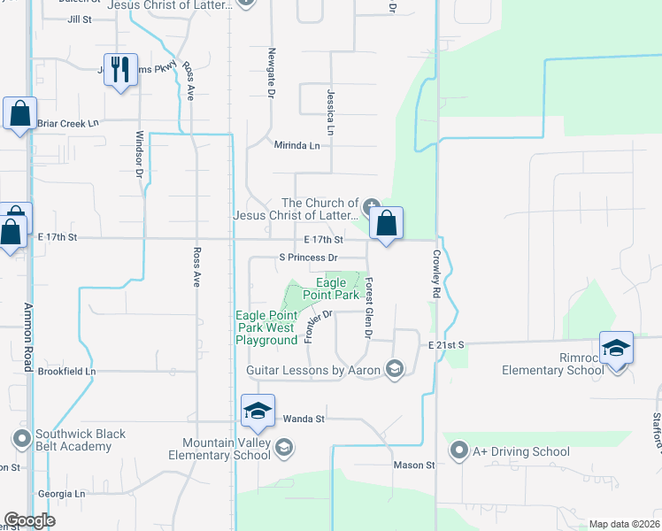 map of restaurants, bars, coffee shops, grocery stores, and more near 4240 Willow Canyon Drive in Ammon