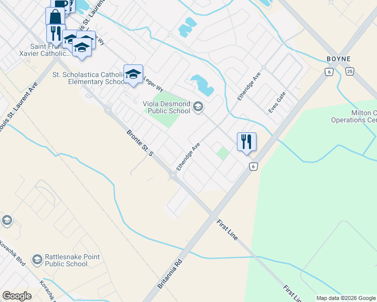 map of restaurants, bars, coffee shops, grocery stores, and more near 197 Etheridge Avenue in Milton
