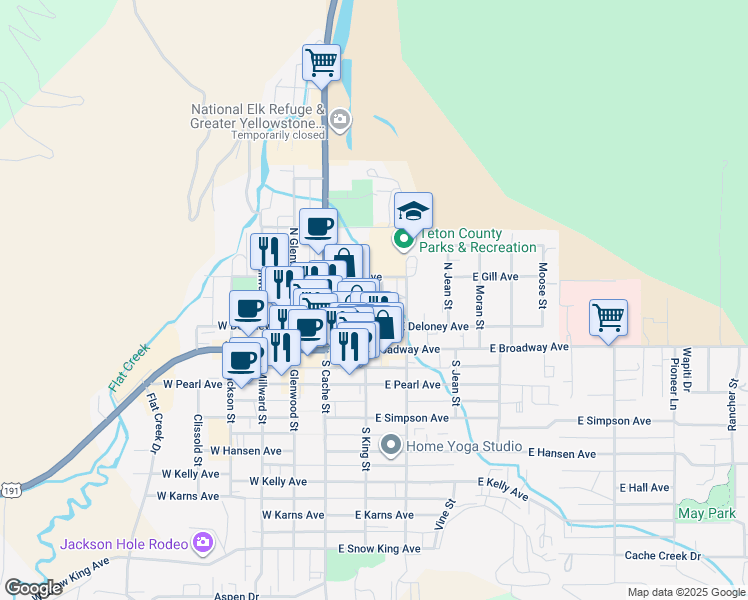 map of restaurants, bars, coffee shops, grocery stores, and more near 101-153 North King Street in Jackson