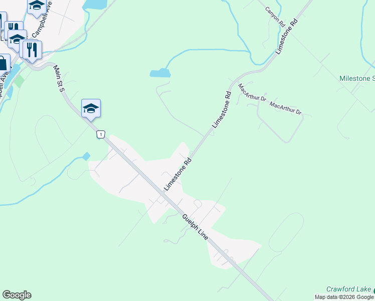 map of restaurants, bars, coffee shops, grocery stores, and more near 3065 Limestone Road in Milton