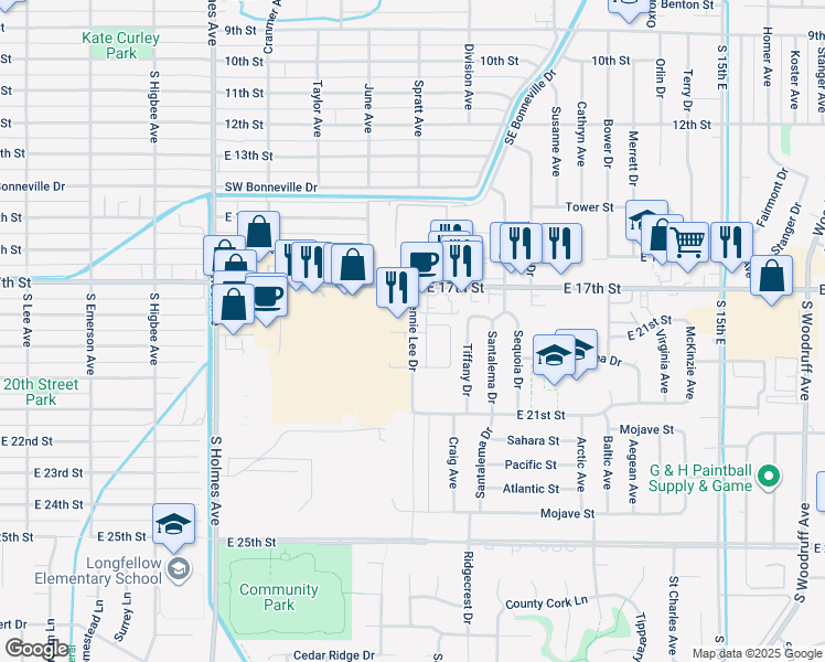 map of restaurants, bars, coffee shops, grocery stores, and more near 1937-2031 Jennie Lee Drive in Idaho Falls