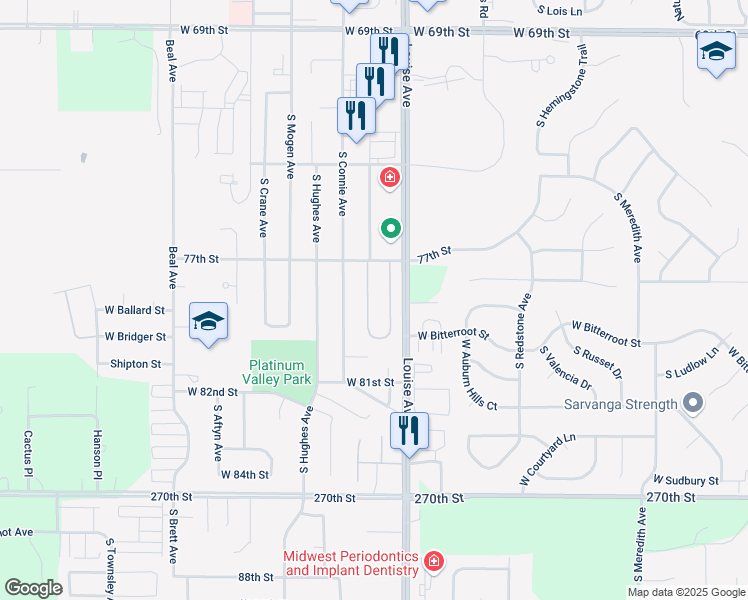 map of restaurants, bars, coffee shops, grocery stores, and more near 26940 South Louise Avenue in Sioux Falls