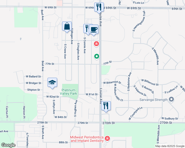 map of restaurants, bars, coffee shops, grocery stores, and more near 26940 South Louise Avenue in Sioux Falls