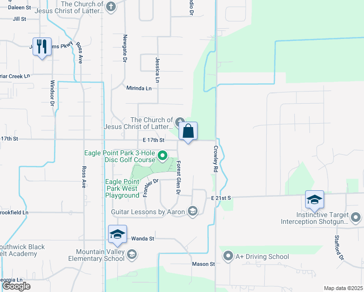 map of restaurants, bars, coffee shops, grocery stores, and more near 1723 Eagles Homestead Drive in Ammon