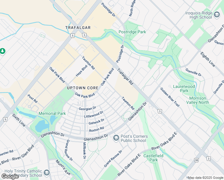 map of restaurants, bars, coffee shops, grocery stores, and more near 2326 Taunton Road in Oakville