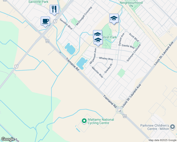 map of restaurants, bars, coffee shops, grocery stores, and more near 490 McJannett Avenue in Milton