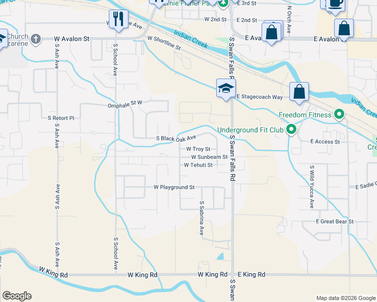 map of restaurants, bars, coffee shops, grocery stores, and more near 730 South Jake Avenue in Kuna