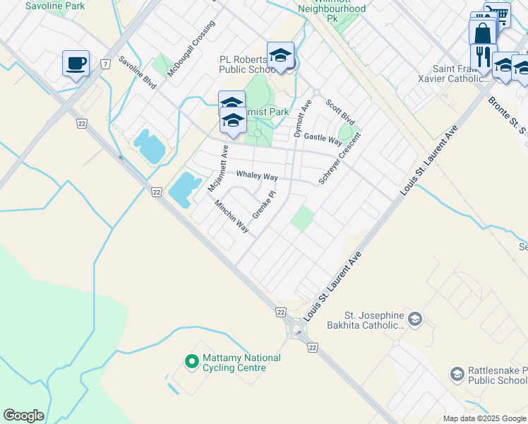 map of restaurants, bars, coffee shops, grocery stores, and more near 414 Grenke Place in Milton