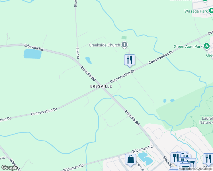 map of restaurants, bars, coffee shops, grocery stores, and more near 705 Conservation Drive in Waterloo