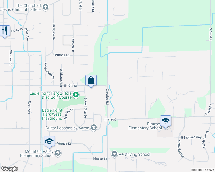 map of restaurants, bars, coffee shops, grocery stores, and more near 1701 Crowley Road in Ammon