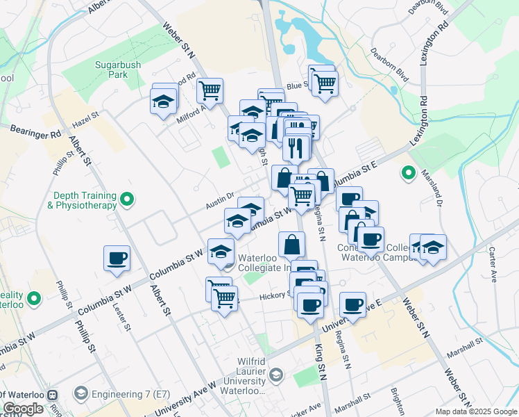 map of restaurants, bars, coffee shops, grocery stores, and more near 23 High Street in Waterloo