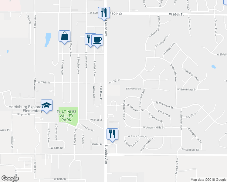 map of restaurants, bars, coffee shops, grocery stores, and more near 26940 South Louise Avenue in Sioux Falls