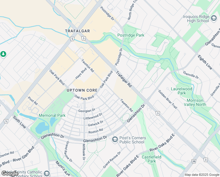 map of restaurants, bars, coffee shops, grocery stores, and more near 2333 Taunton Road in Oakville
