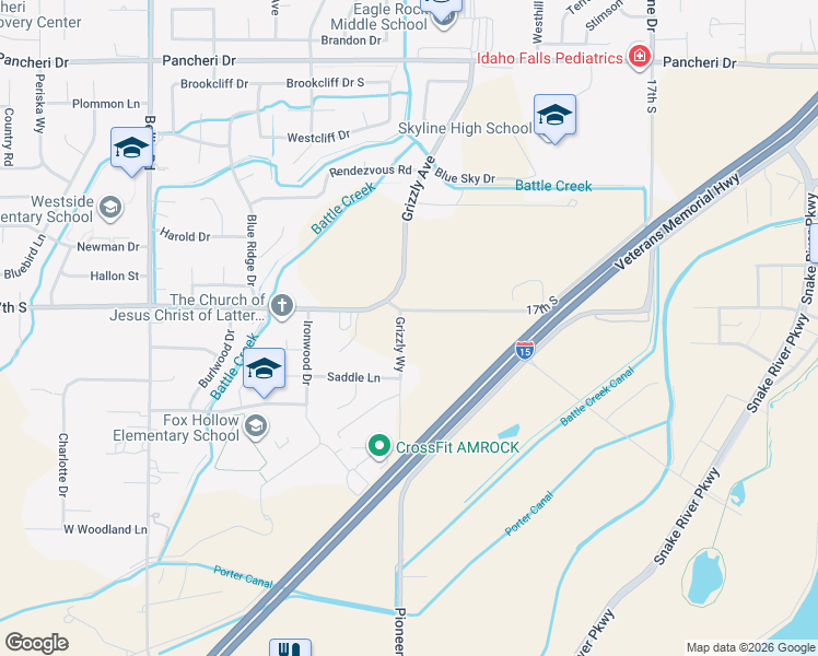 map of restaurants, bars, coffee shops, grocery stores, and more near 2075 17th South in Idaho Falls