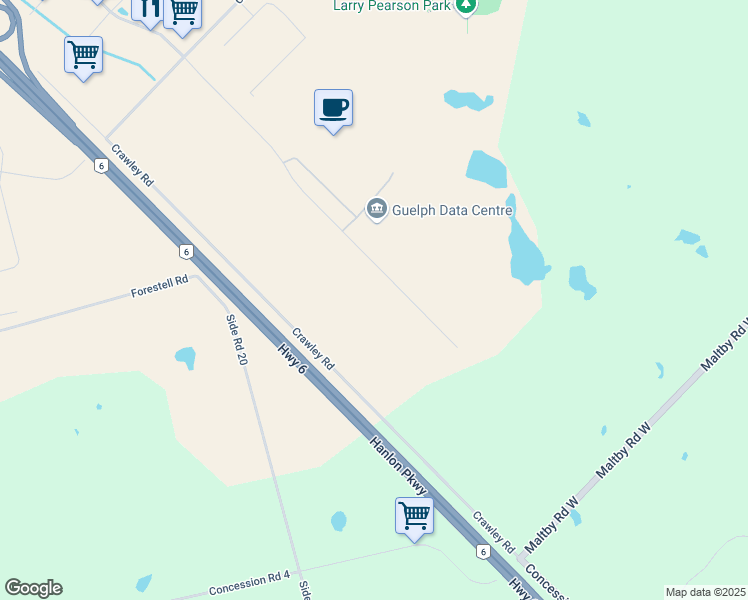 map of restaurants, bars, coffee shops, grocery stores, and more near 995 Southgate Drive in Guelph