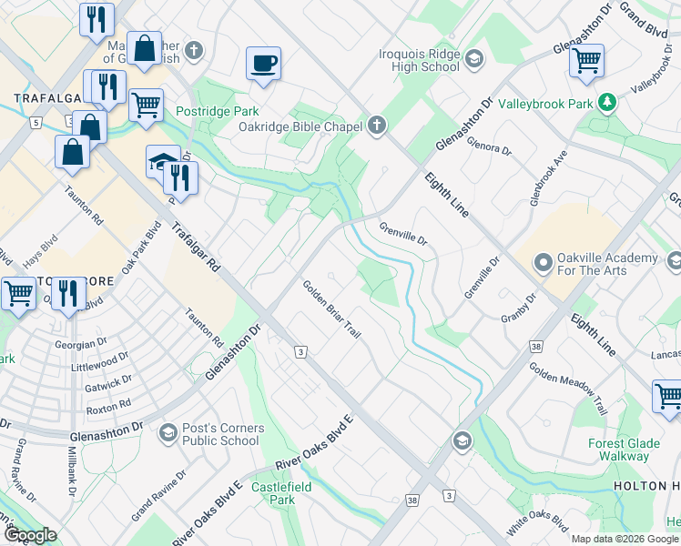 map of restaurants, bars, coffee shops, grocery stores, and more near 2195 Green Orchard Place in Oakville