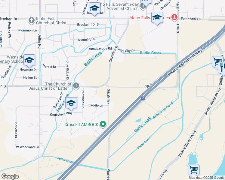 map of restaurants, bars, coffee shops, grocery stores, and more near 2075 17th South in Idaho Falls