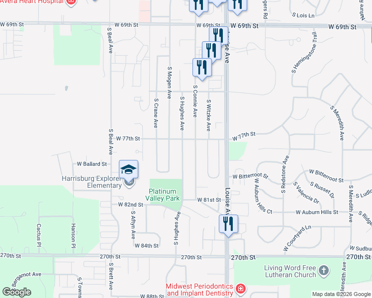 map of restaurants, bars, coffee shops, grocery stores, and more near 7008 South Hughes Avenue in Sioux Falls