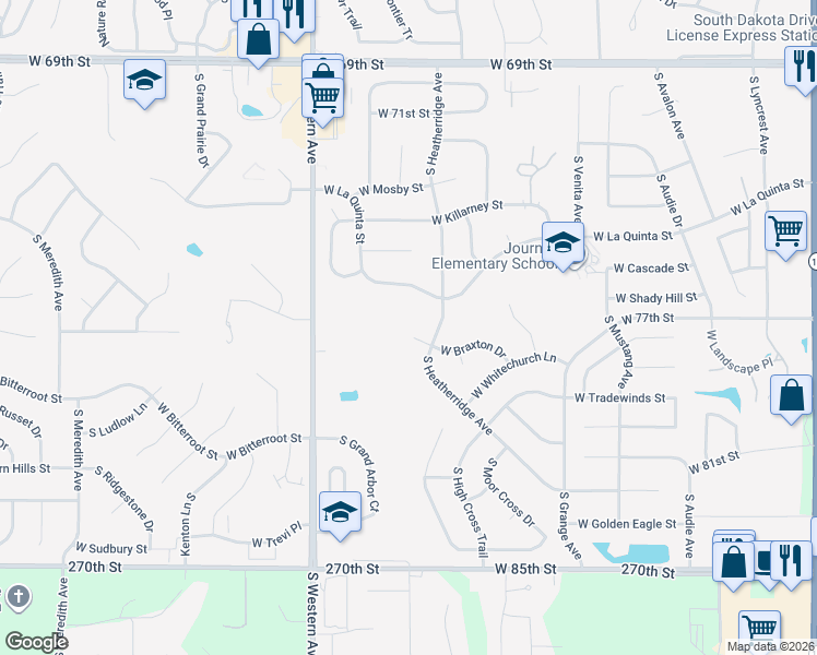 map of restaurants, bars, coffee shops, grocery stores, and more near 1408 West Heatherridge Circle in Sioux Falls