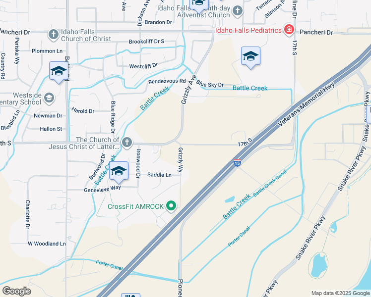 map of restaurants, bars, coffee shops, grocery stores, and more near 2075 17th South in Idaho Falls