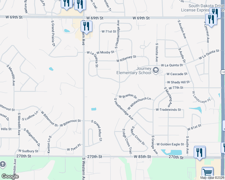 map of restaurants, bars, coffee shops, grocery stores, and more near 6701 South Heatherridge Avenue in Harrisburg