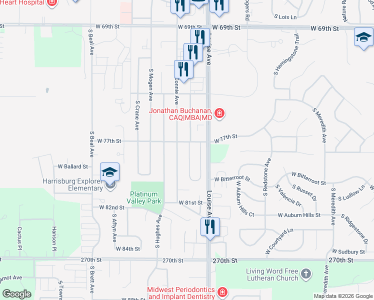map of restaurants, bars, coffee shops, grocery stores, and more near 7015 Witzke Avenue in Sioux Falls