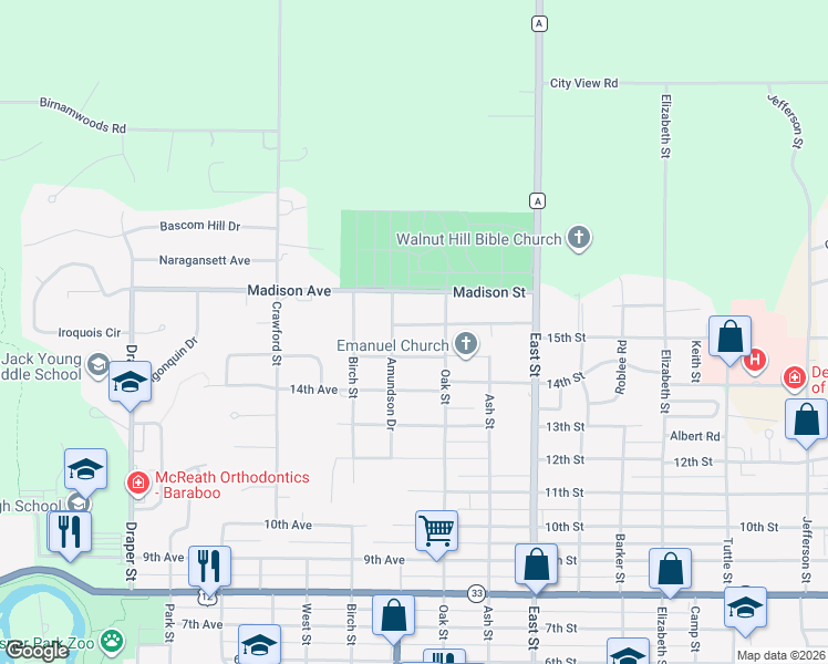 map of restaurants, bars, coffee shops, grocery stores, and more near 125 Monroe Avenue in Baraboo
