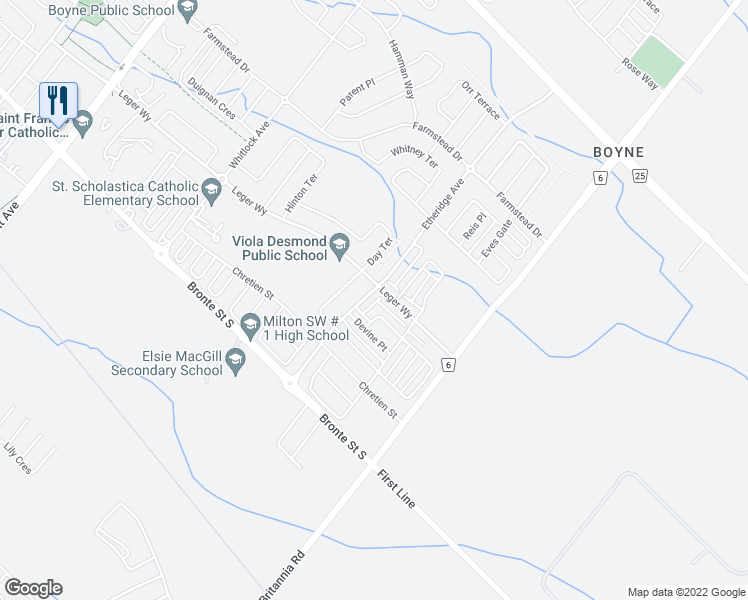 map of restaurants, bars, coffee shops, grocery stores, and more near 256 Etheridge Avenue in Milton