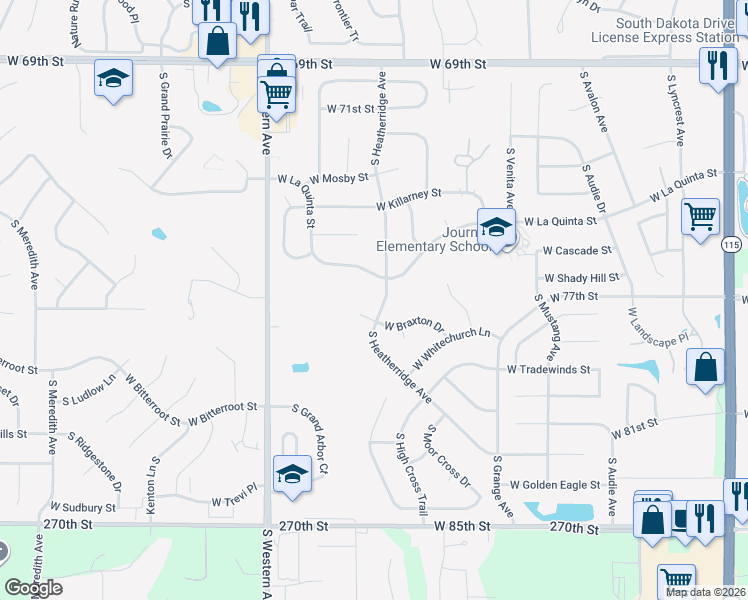 map of restaurants, bars, coffee shops, grocery stores, and more near 6701 South Heatherridge Avenue in Harrisburg