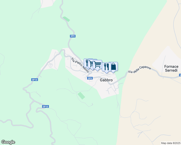 map of restaurants, bars, coffee shops, grocery stores, and more near 5 Piazza della Chiesa in Gabbro