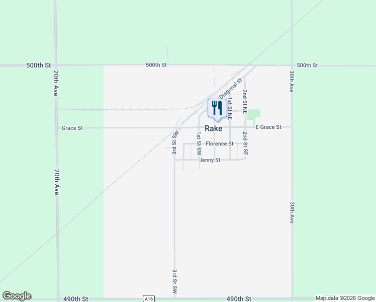 map of restaurants, bars, coffee shops, grocery stores, and more near 411-413 Jenny Street in Buffalo Center