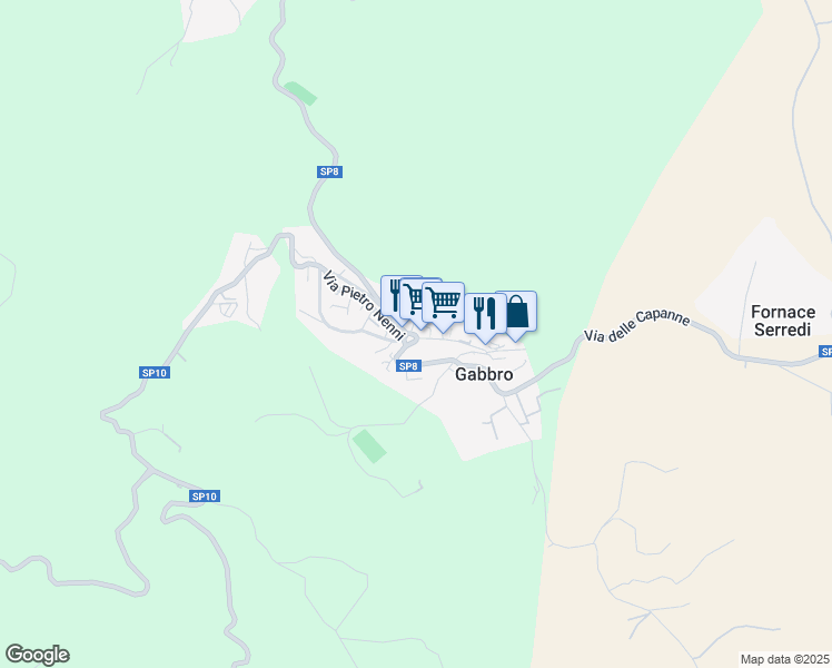 map of restaurants, bars, coffee shops, grocery stores, and more near 5 Piazza della Chiesa in Gabbro