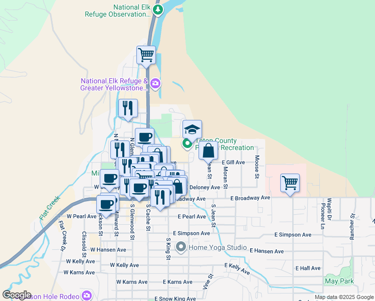 map of restaurants, bars, coffee shops, grocery stores, and more near 155 East Gill Avenue in Jackson