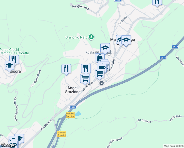 map of restaurants, bars, coffee shops, grocery stores, and more near 72 Via Roma in Macine-borgo Loreto