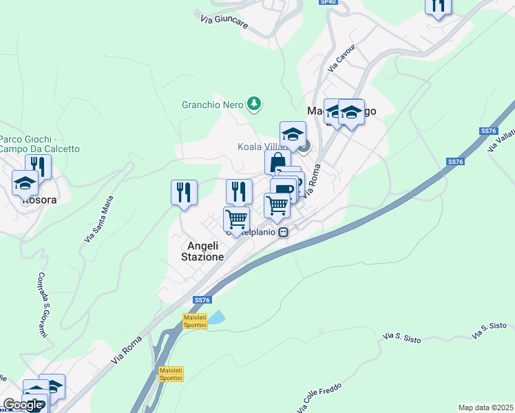map of restaurants, bars, coffee shops, grocery stores, and more near 72 Via Roma in Macine-borgo Loreto