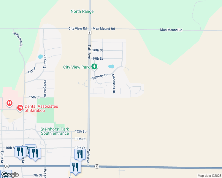 map of restaurants, bars, coffee shops, grocery stores, and more near 1721 Manassas Drive in Baraboo