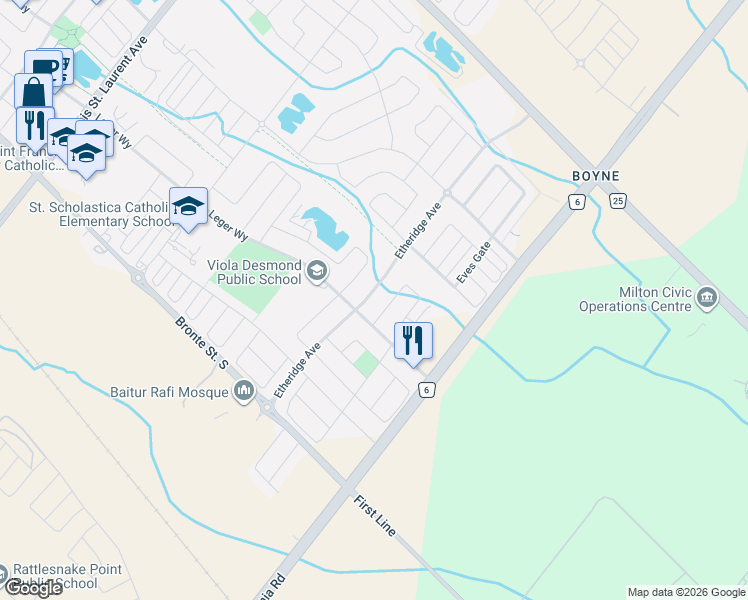 map of restaurants, bars, coffee shops, grocery stores, and more near 286 Etheridge Avenue in Milton