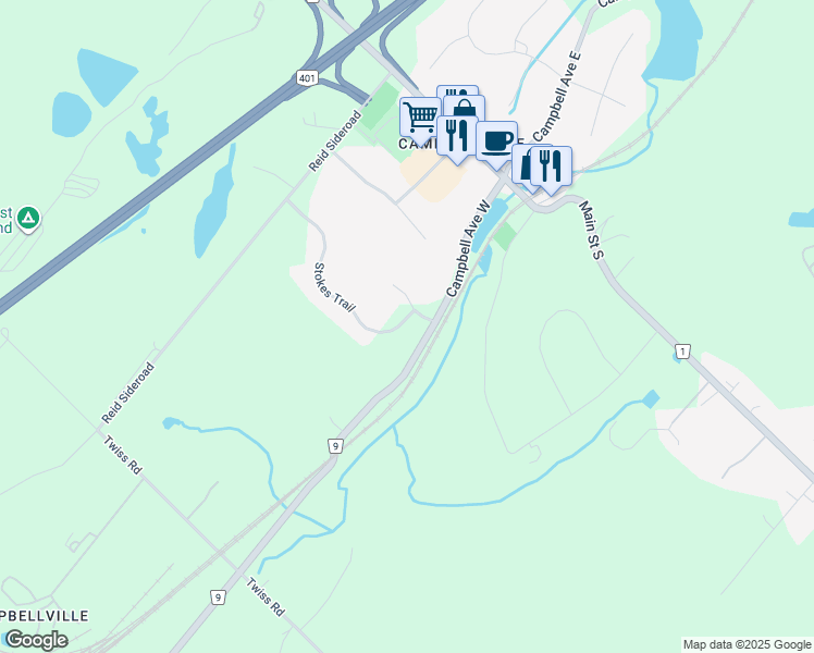 map of restaurants, bars, coffee shops, grocery stores, and more near 20 Stokes Trail in Milton