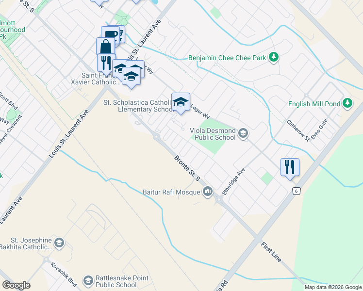 map of restaurants, bars, coffee shops, grocery stores, and more near 62 Bond Head Court in Milton