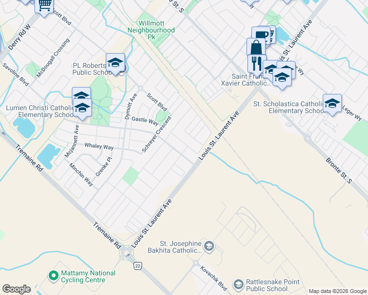 map of restaurants, bars, coffee shops, grocery stores, and more near 281 Gleave Terrace in Milton