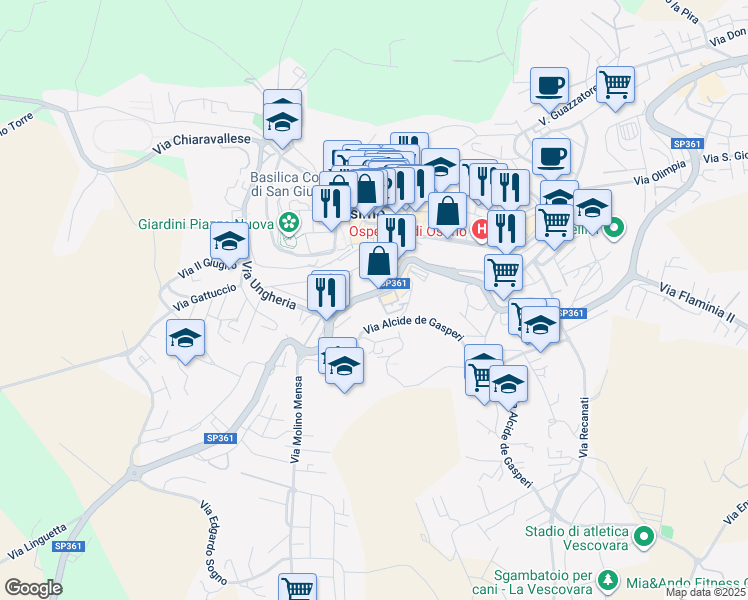 map of restaurants, bars, coffee shops, grocery stores, and more near 145 Via Cristoforo Colombo in Osimo