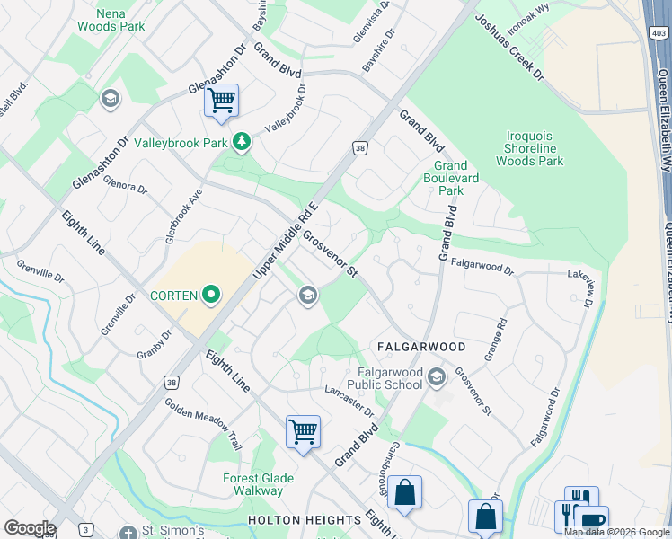 map of restaurants, bars, coffee shops, grocery stores, and more near 1606 Lancaster Drive in Oakville