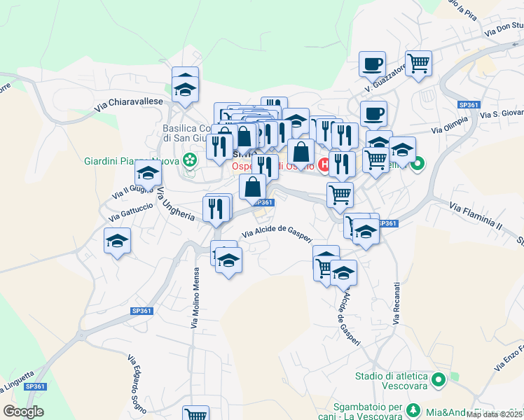 map of restaurants, bars, coffee shops, grocery stores, and more near 145 Via C. Colombo in Osimo