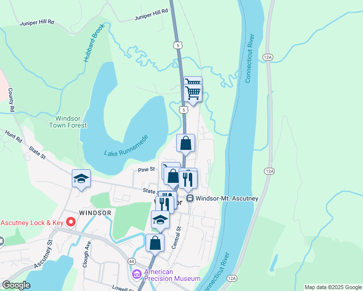 map of restaurants, bars, coffee shops, grocery stores, and more near 24 Main St in Windsor