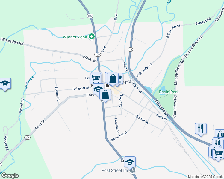 map of restaurants, bars, coffee shops, grocery stores, and more near 117 Main St in Boonville