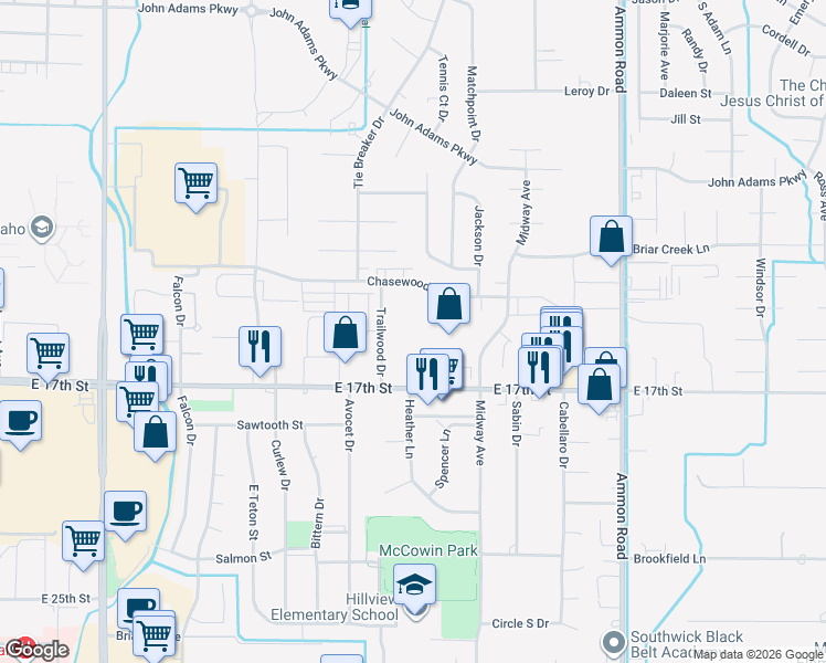 map of restaurants, bars, coffee shops, grocery stores, and more near 3101 East 17th Street in Ammon
