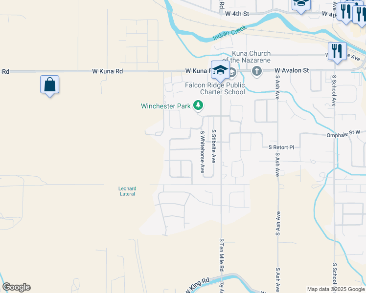 map of restaurants, bars, coffee shops, grocery stores, and more near 1834 West Oakley Way in Kuna